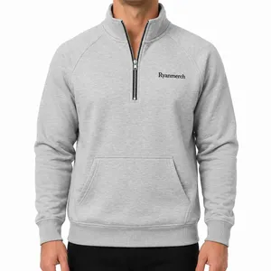 Quarter Zip Pullover Sweater Light Gray Model
