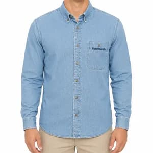 Men's Long Sleeve Denim Shirt Front View Model