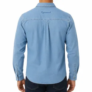 Men's Long Sleeve Denim Shirt Back View Model