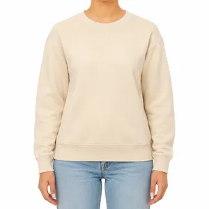 Women Crewneck Sweatshirt Cream Model Front View