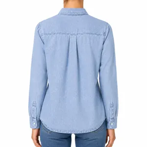 Women's Denim Shirt Light Sky Model Back View